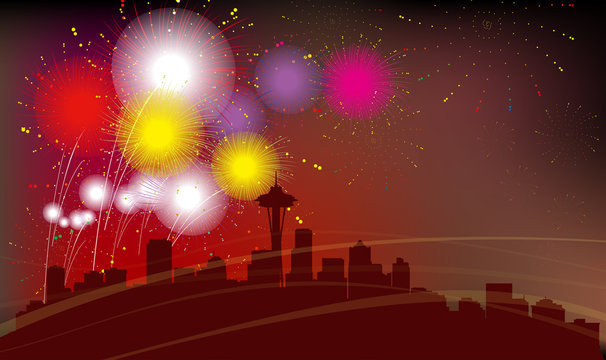Seattle City, Celebration, Fireworks 