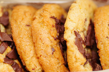 Close up of a delicious freshly baked cookies with chocolate
