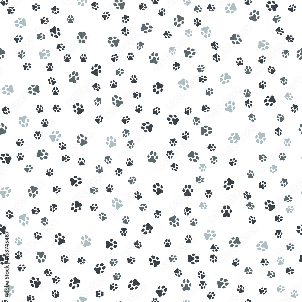 Poster paw print seamless. traces of cat textile pattern. cat footprint seamless pattern. vector seamless