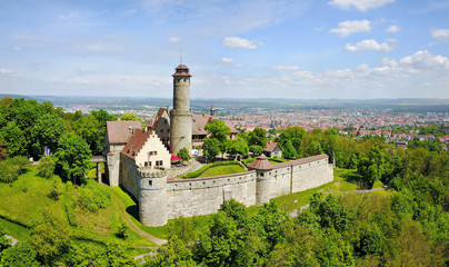 Fototapeta na wymiar Aerial view on Altenburg Castle - historic hilltop castle near Bamberg, Bavaria, Germany