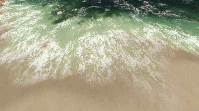 close up 3D animation of waves at the shore of a beach. loop able