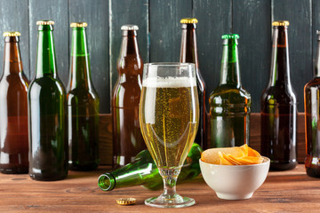 Glass of beer and beer bottle