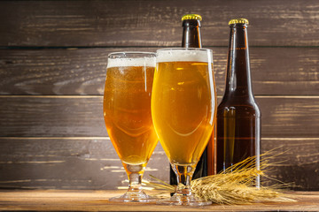 Glass of beer and beer bottle