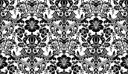 Vector seamless damask pattern. Black and white image. Rich ornament, old Damascus style pattern for wallpapers, textile, Scrapbooking etc. - obrazy, fototapety, plakaty