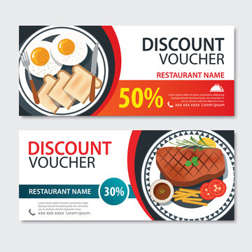 Discount voucher american food template design. Set of steak and breakfast