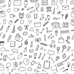 Doodle home related trendy seamless pattern.