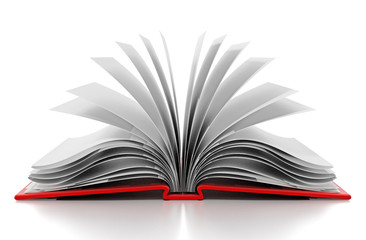 Open book with blank white pages. 3D illustration