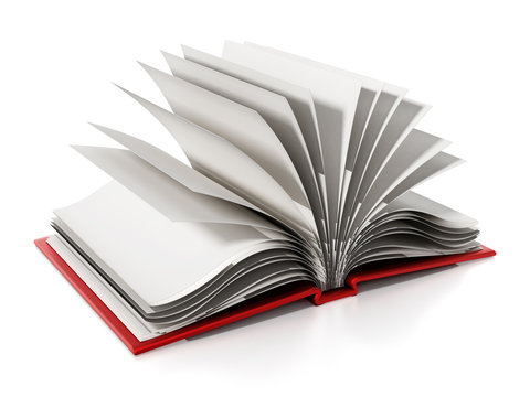 Open book with blank white pages. 3D illustration