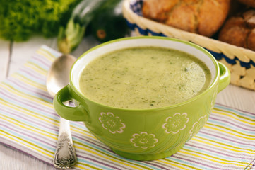 Vegetarian food- homemade zucchini cream soup.