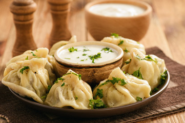 Khinkali - traditional georgian dumplings stuffed with meat.