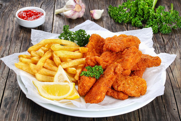 delicious crispy chicken nuggets with fries