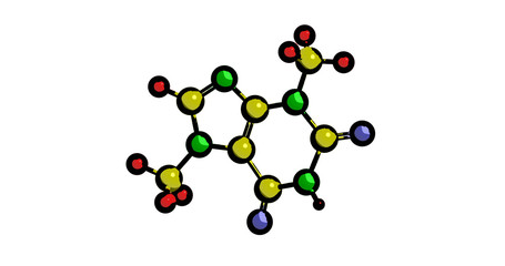 Molecular structure of Theobromine, 3D rendering