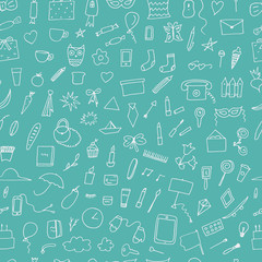Doodle home related trendy seamless pattern.