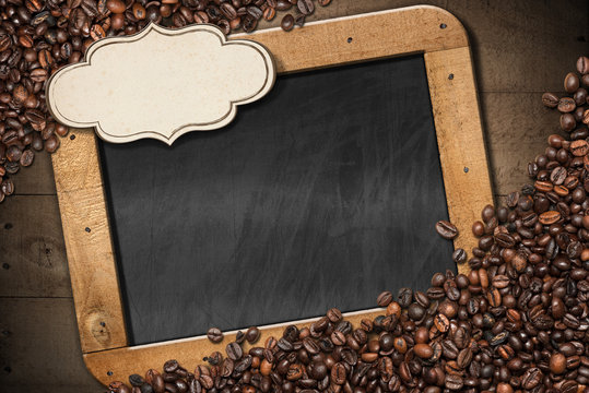 Blackboard with Coffee Beans and Label