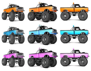 Truck monster, set of 3d images, isolated on white. © Wire_man
