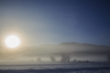 忍野雪景色