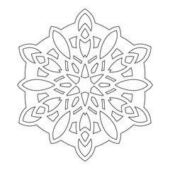 Ornate decorative snowflake on a white background. Flat linear silhouette, lace