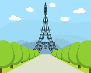Fotobehang Cartoon Eiffel Tower Famous Landmark of Paris. Vector © bigmouse108