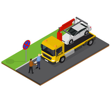 Tow Truck Isometric View. Vector