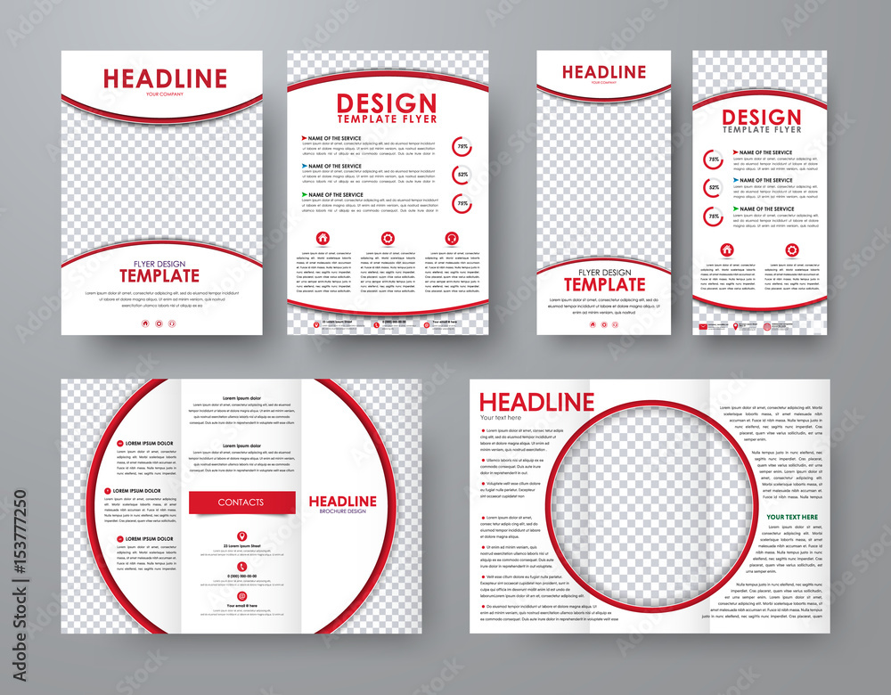 Poster a4 flyer and a narrow flyer with red design elements and a round place for photos