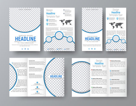 Templates of flyers, brochures of standard size for business with blue elments