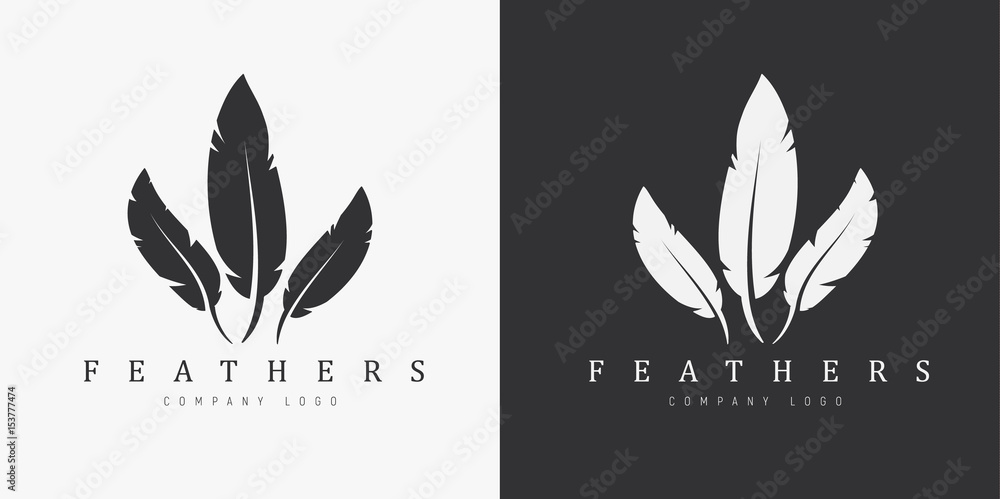 Poster logo design with three feathers and company name.