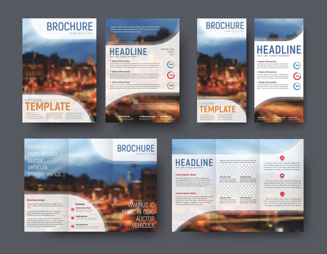 Set brochute and flyer with blurred photo for sample