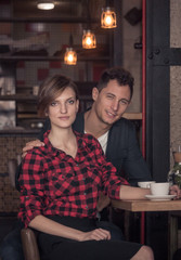 two people, couple, coffee shop, indoors