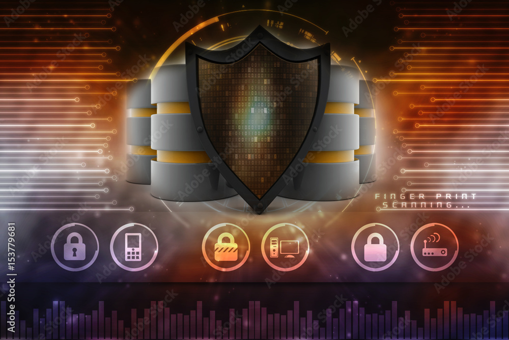 Poster 3d rendering database and computer data security concept