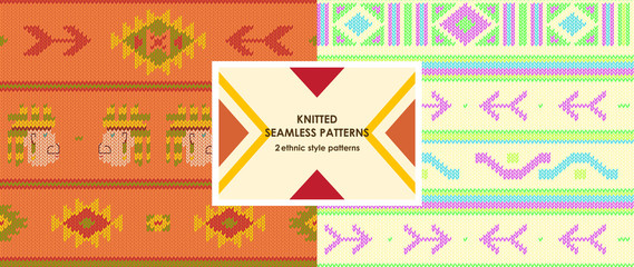 Knited boho vector pattern; knited seamless pattern with aztec arrows, eagles and feathers