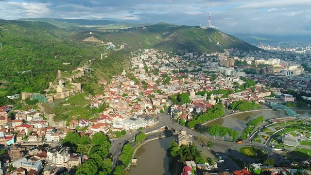 Aerial View of Tbilisi, Georgia. Shot in 4K