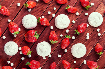 Delicious sweet fruit mix of strawberry and white  marshmallows