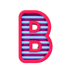 Neon style light letter B. Glowing neon Capital letter. 3D rendering