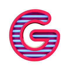 Neon style light letter G. Glowing neon Capital letter. 3D rendering