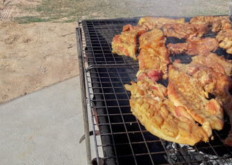 Grilled pork on the stove