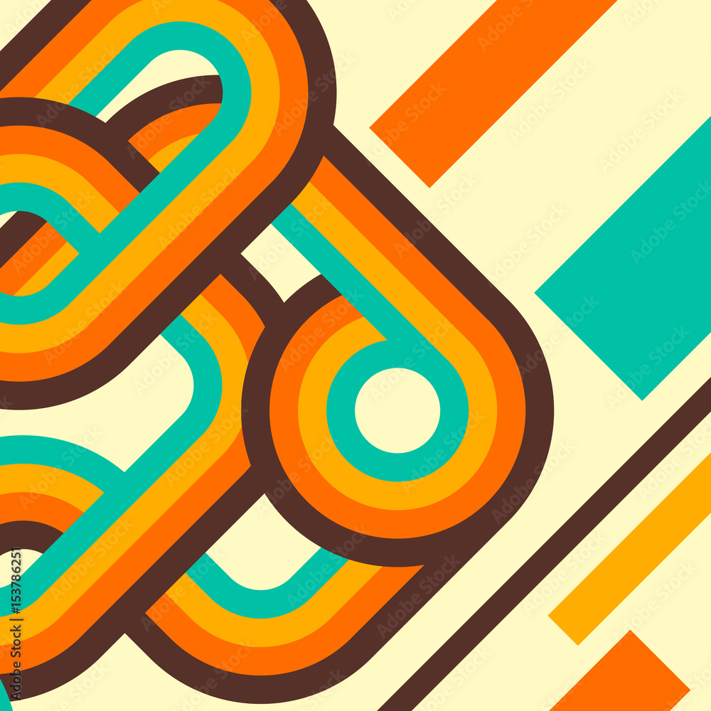 Poster abstract retro background, digital lines and circles, design 70s.