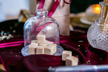 Served table with bouquet and candles