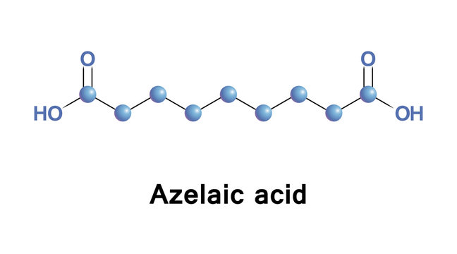 Azelaic acid is organic compound. It is found in wheat, rye, and barley. It is precursor to diverse industrial products including polymers, plasticizers, and component of hair and skin conditioners
