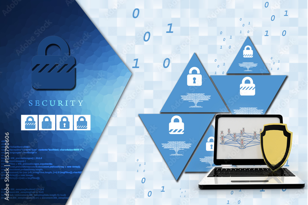 Poster laptop with shield. isolated 3d rendering image