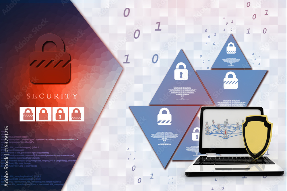 Poster laptop with shield. isolated 3d rendering image