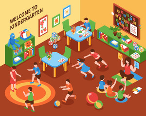 Kindergarten Interior Isometric Composition 