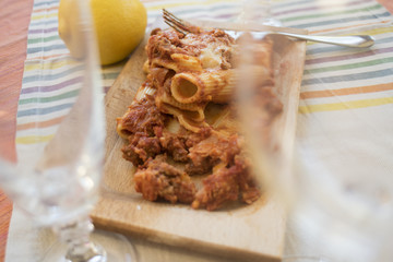 baked pasta with filling of minced meat