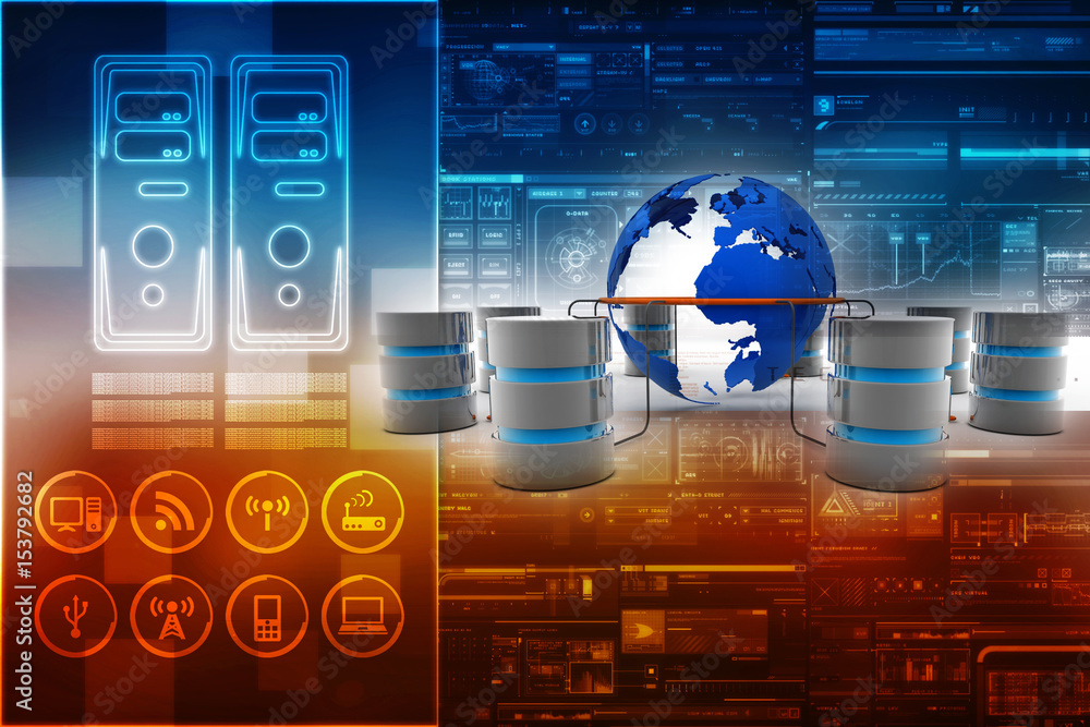 Poster 3d rendering database storage network concept