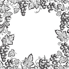 frame of grapes monochrome sketch. Hand drawn grape bunches.