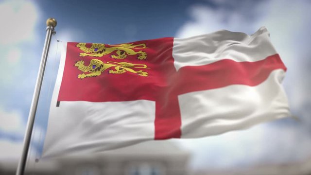 Sark Flag Waving Slow Motion 3D Rendering Blue Sky Background - Seamless Loop 4K