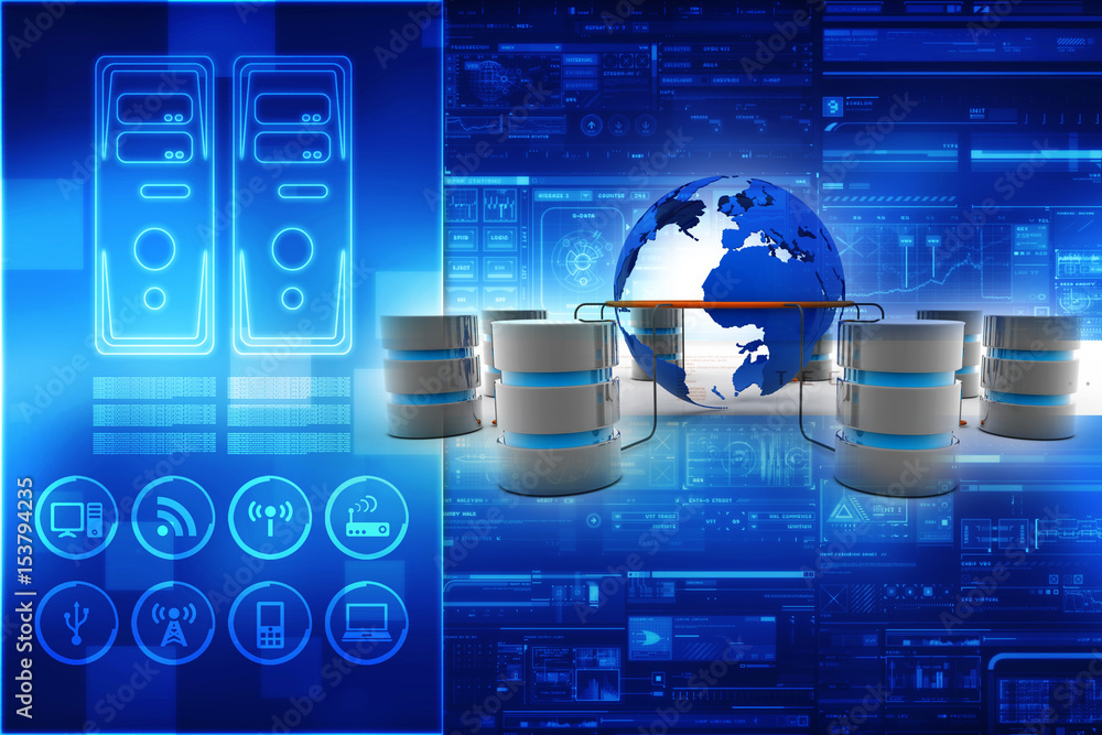 Poster 3d rendering database storage network concept