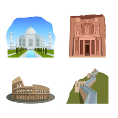 Famous wonders of the world: Taj Mahal, Petra, Colosseum, The great wall. - obrazy, fototapety, plakaty