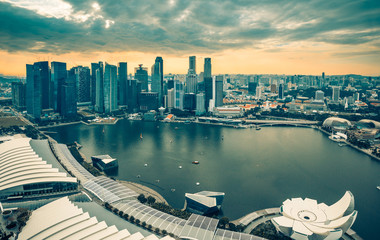 Fototapeta na wymiar high point of view of a modern city and financial district in south Asia, Singapore