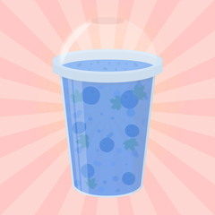 Blueberry detox drink, healthy smoothie. Vegetarian nutrition. Cartoon flat style