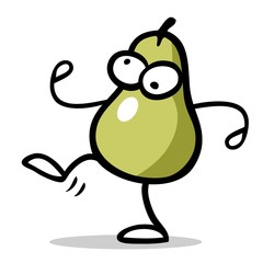 Cartoon Birne als Figur mit Armen und Beinen